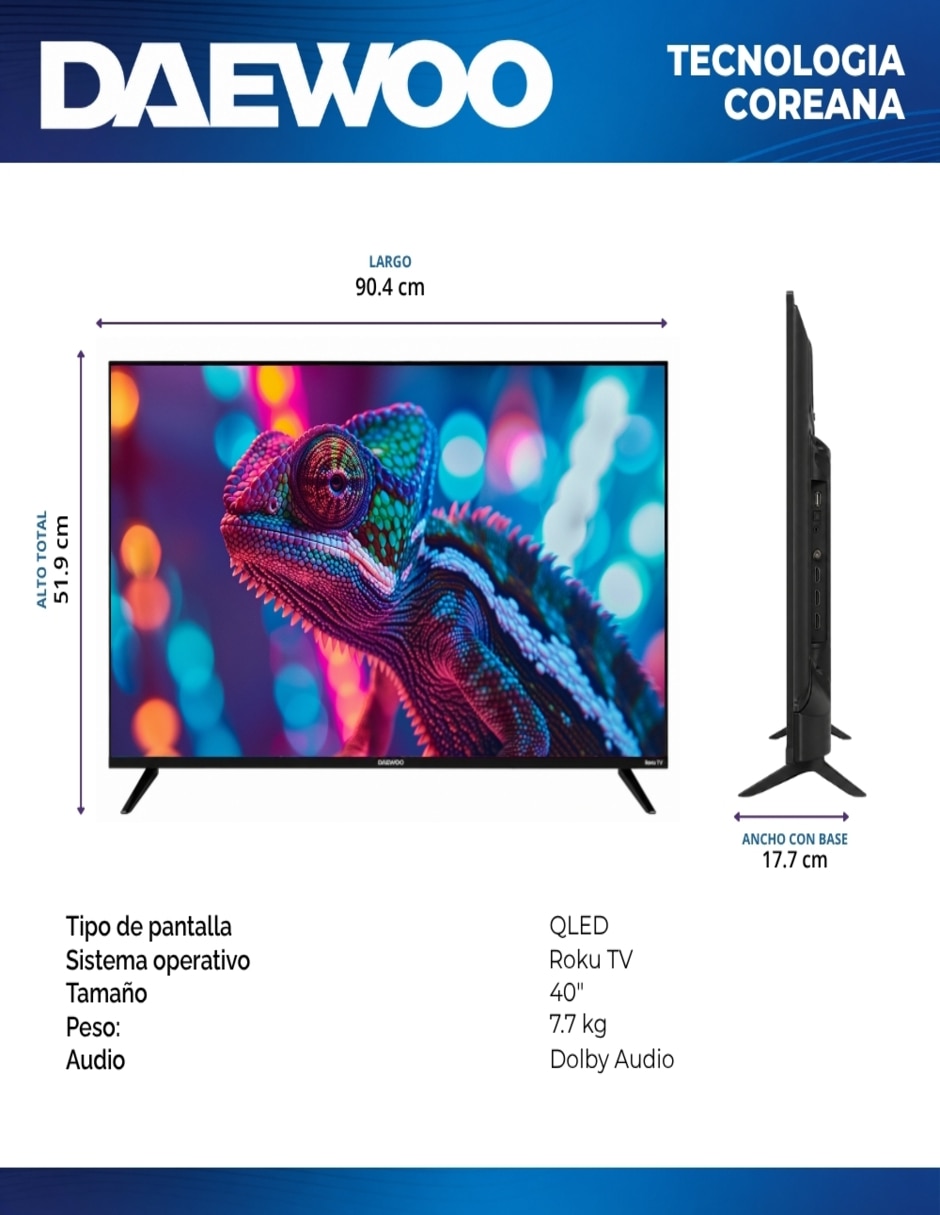 Pantalla Smart TV LED de 40 pulgadas Full HD DAW40QRFX2_05 con Roku TV 8