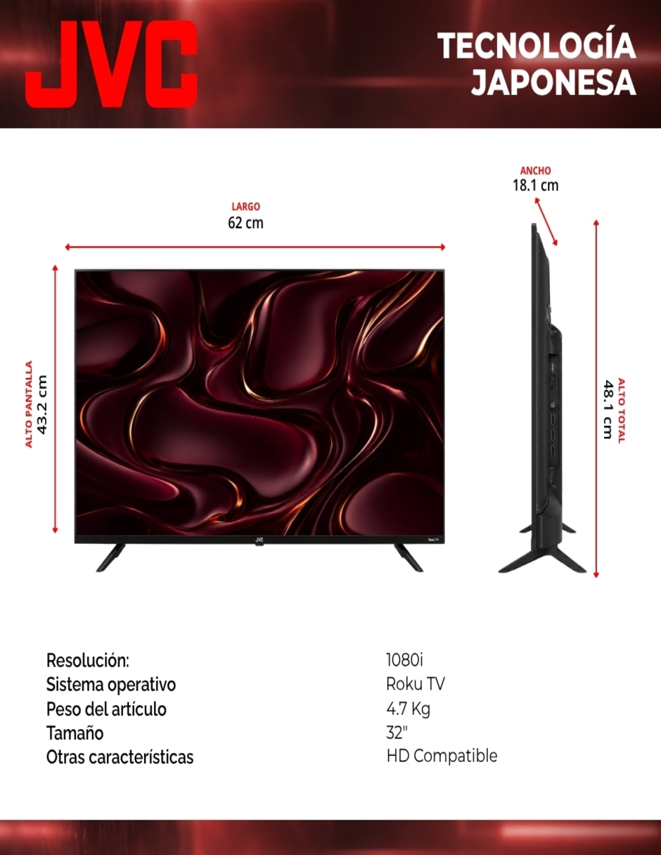 Set pantalla Smart TV 32 pulgadas LED de HD SI32RX2 con Roku TV 7