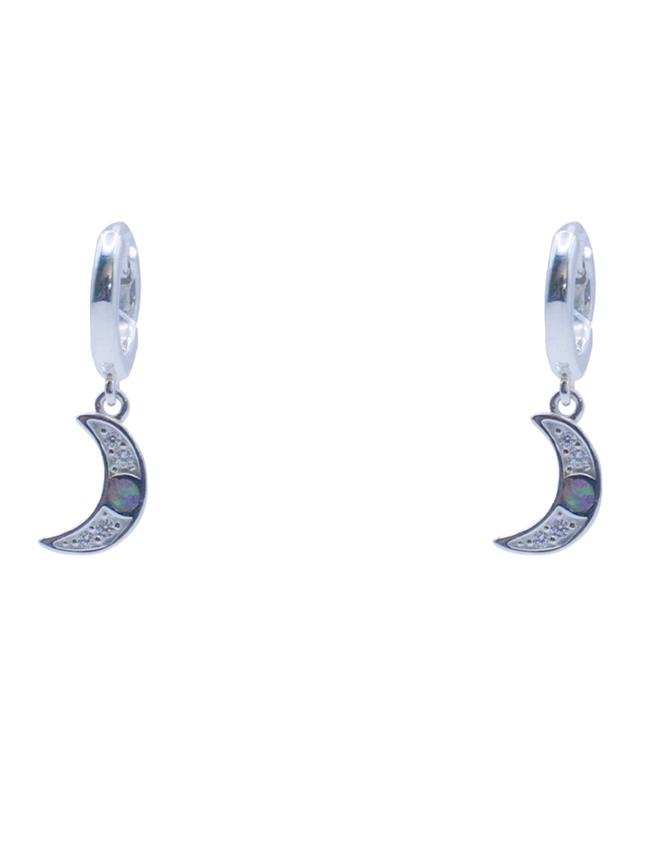 Aretes de luna de plata con acabado plateado