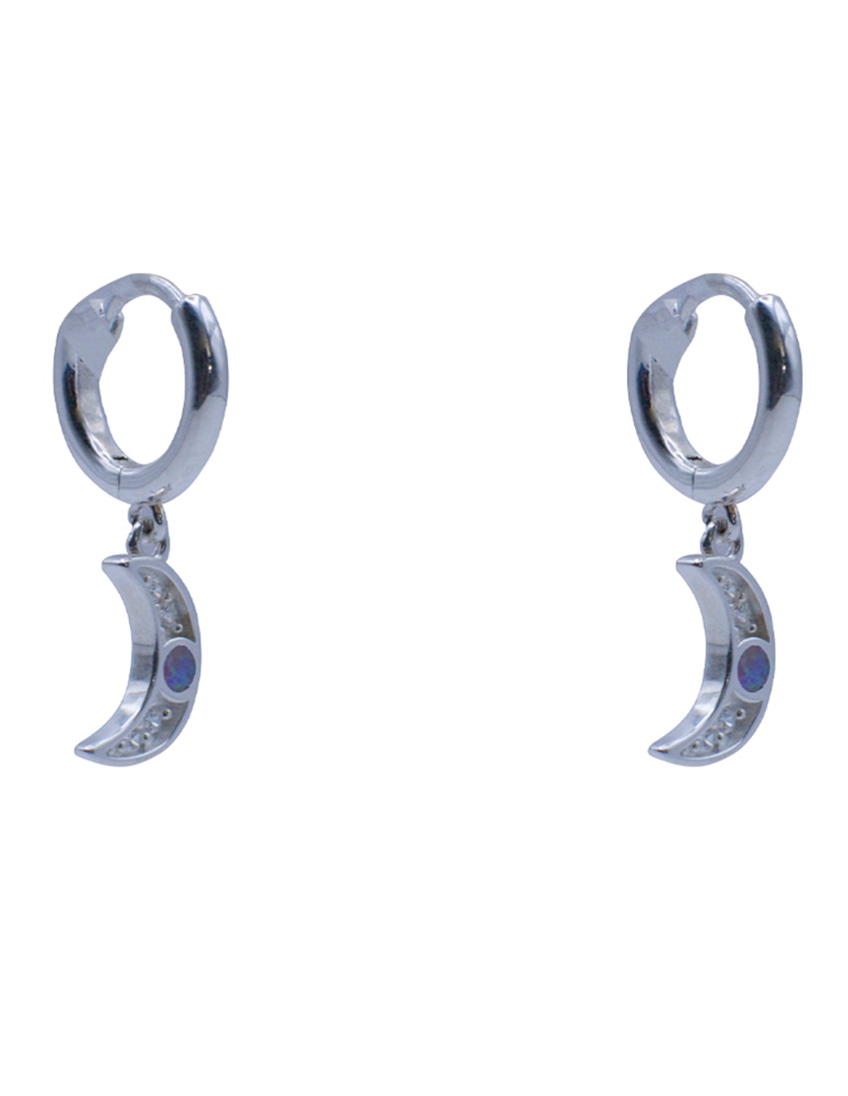 Aretes de luna de plata con acabado plateado