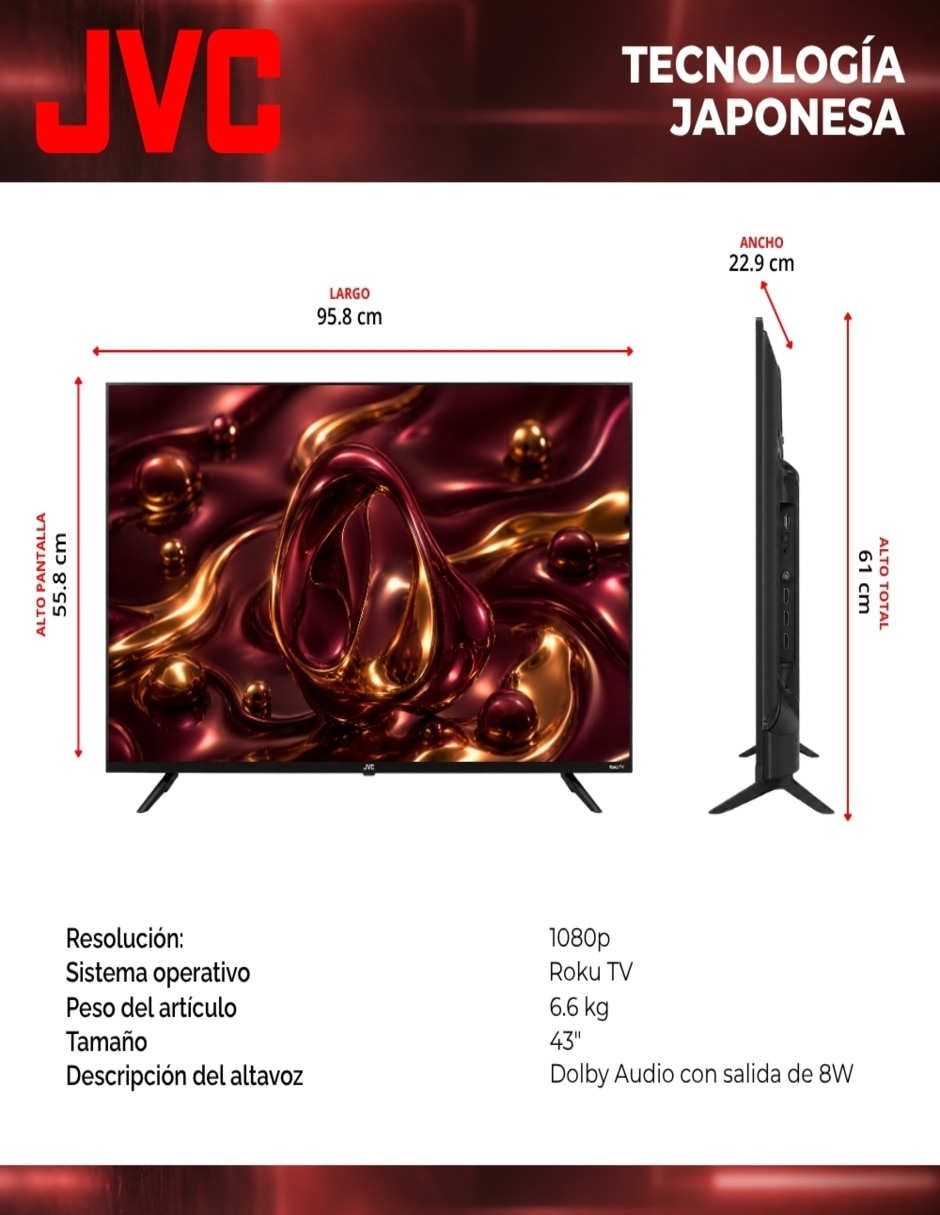 Pantalla LED de 43 pulgadas Full HD SI43FRFX2 con Roku TV 8