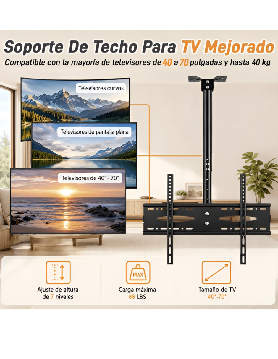 Soporte de techo para pantalla fijo 40 - 65 pulgadas 2