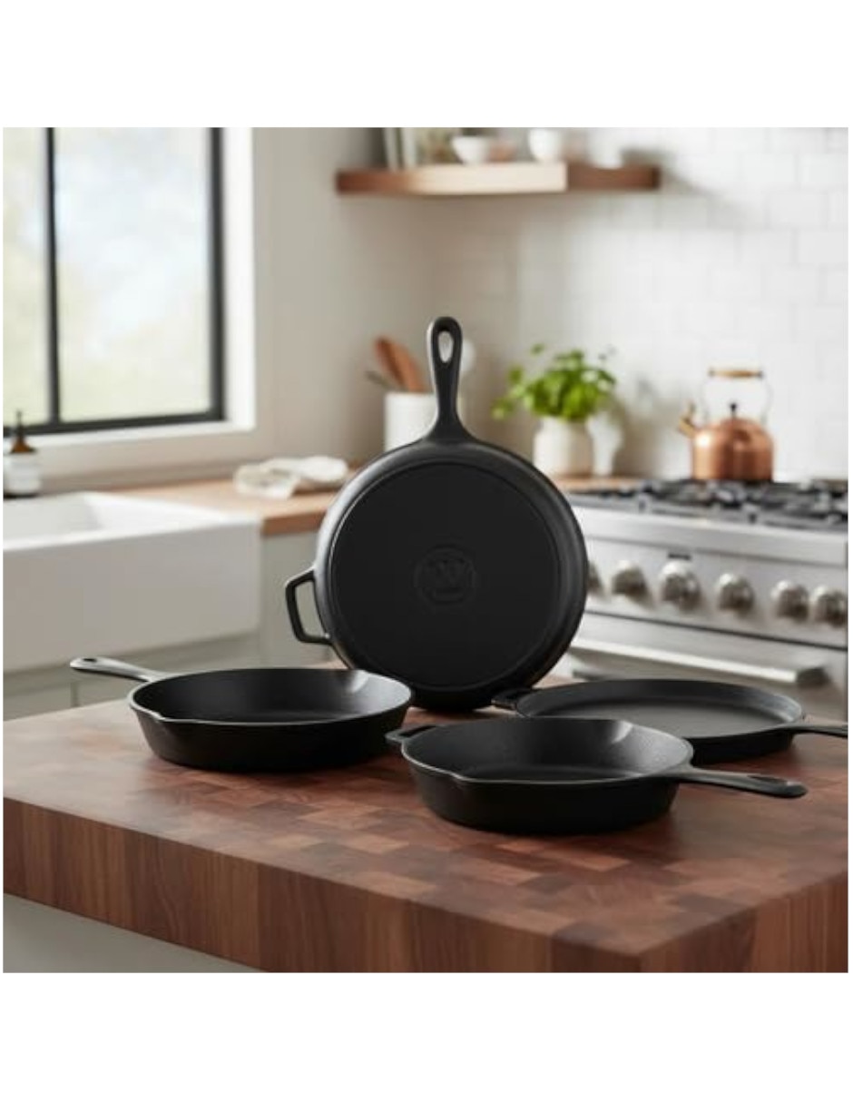 Batería de cocina wccib004bk de hierro fundido antiadherente sin pfoa 4 piezas 8