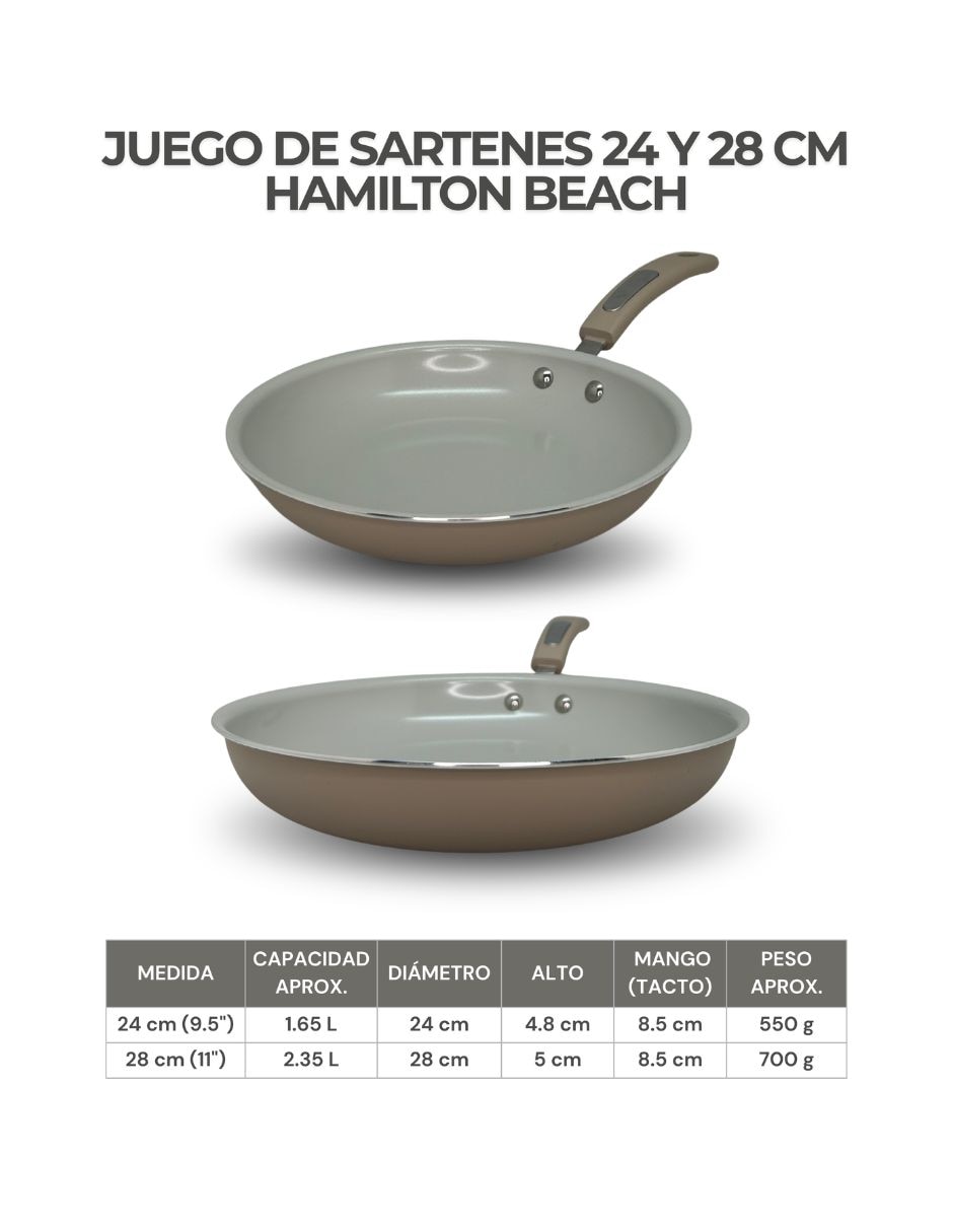 Set de sartenes hamilton beach de aluminio esmaltado 2 piezas 8