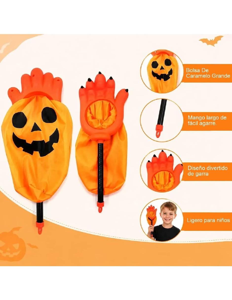 Bastón para disfraz de calabaza con mano para dulces de halloween 5