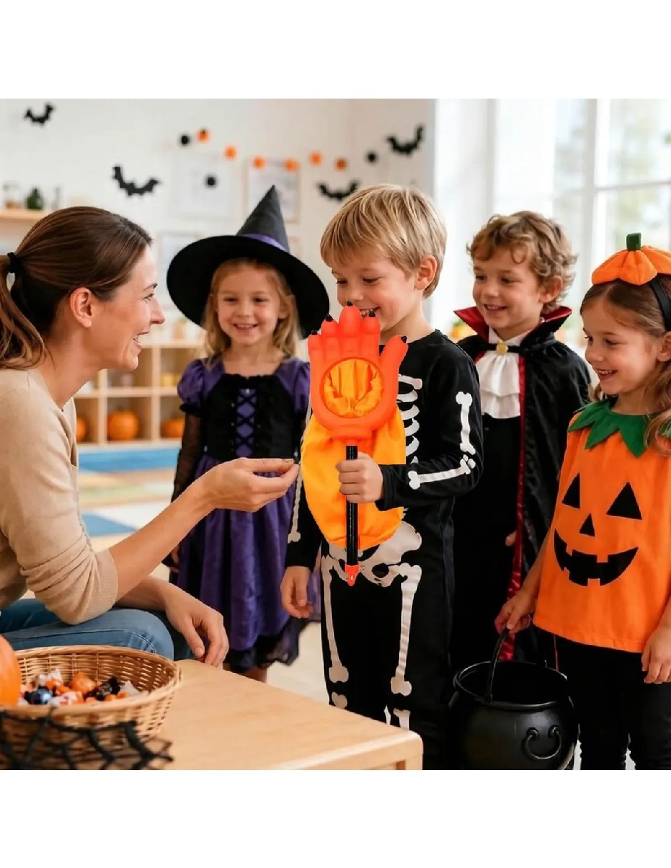 Bastón para disfraz de calabaza con mano para dulces de halloween 4
