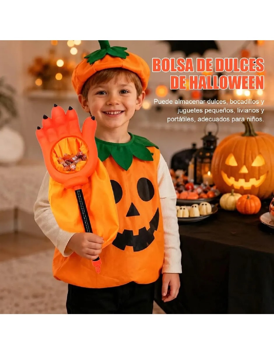Bastón para disfraz de calabaza con mano para dulces de halloween 2