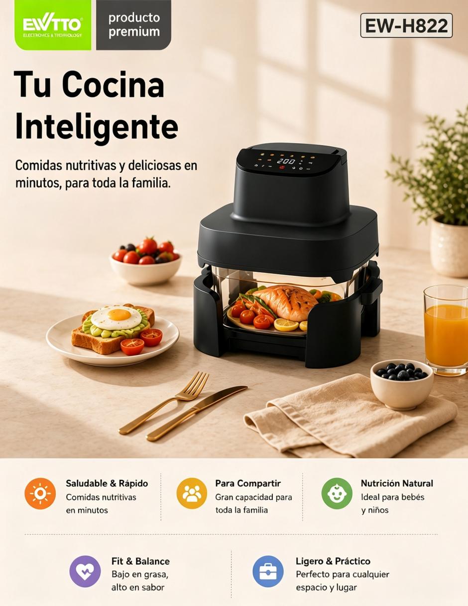 Freidora de aire con compartimento único 6 l ew-h822 5