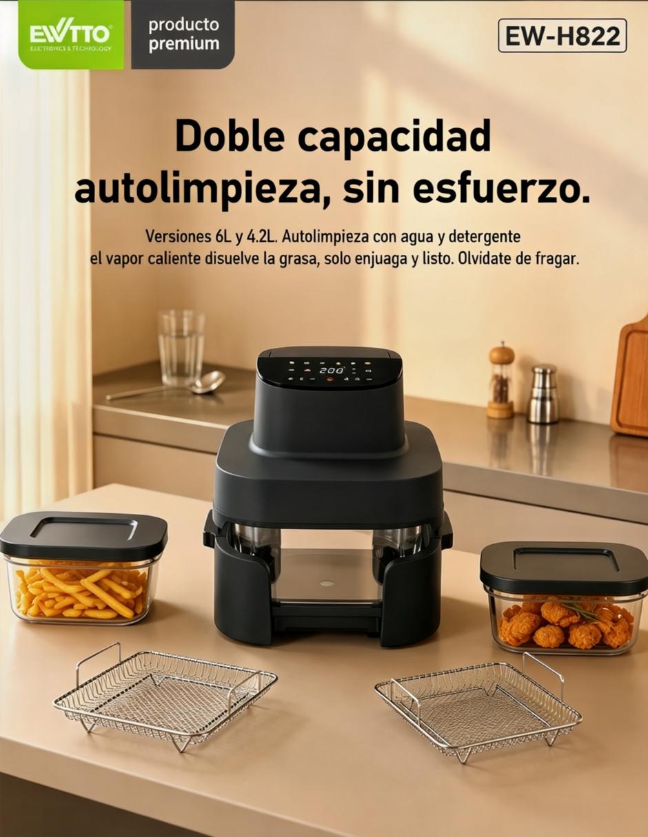 Freidora de aire con compartimento único 6 l ew-h822 7