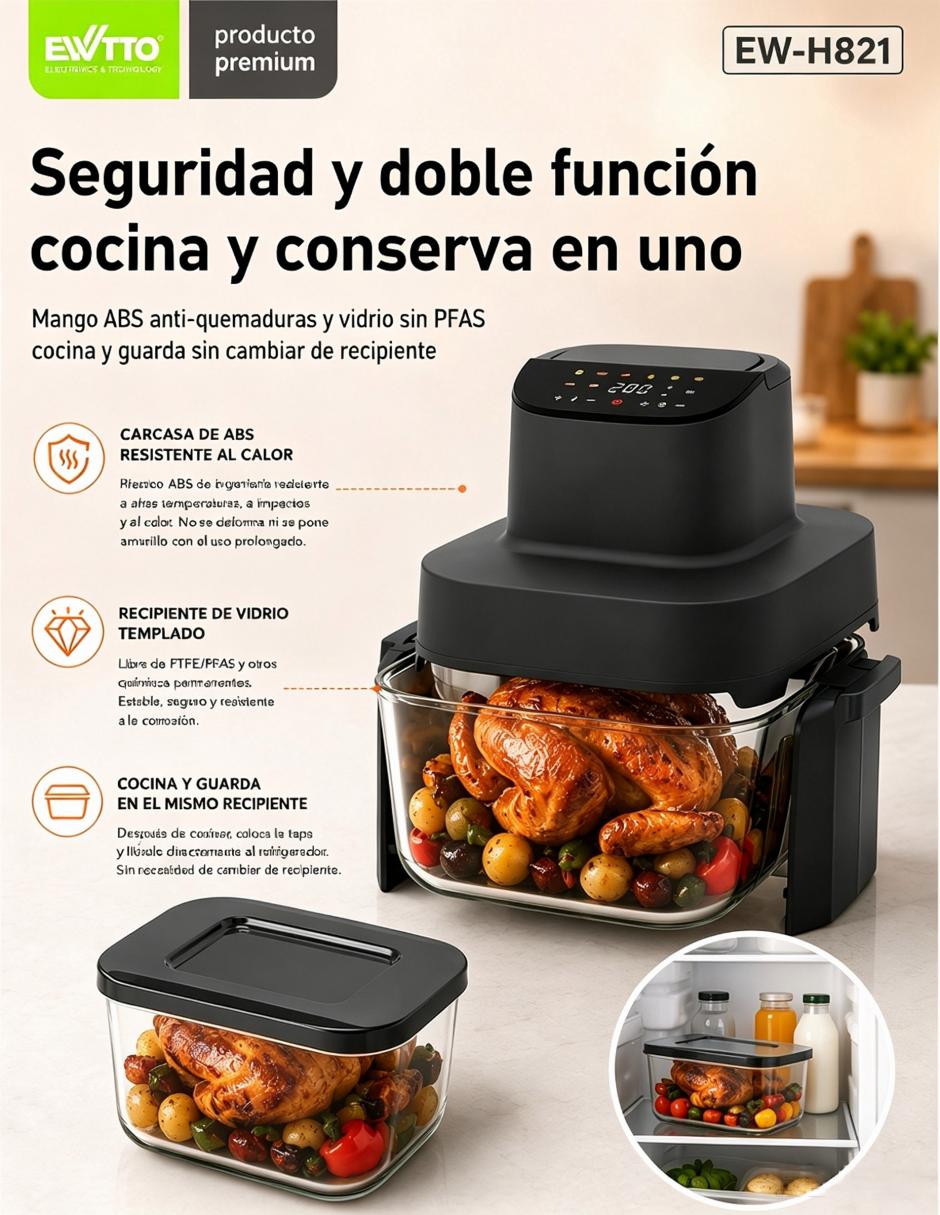 Freidora de aire con compartimento único 6 l ew-h822 8