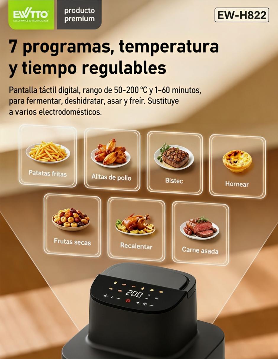 Freidora de aire con compartimento único 6 l ew-h822 9