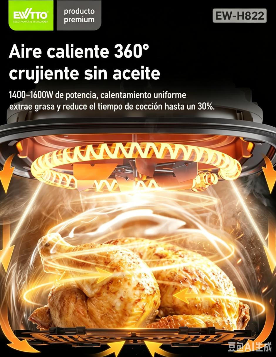 Freidora de aire con compartimento único 6 l ew-h822 10