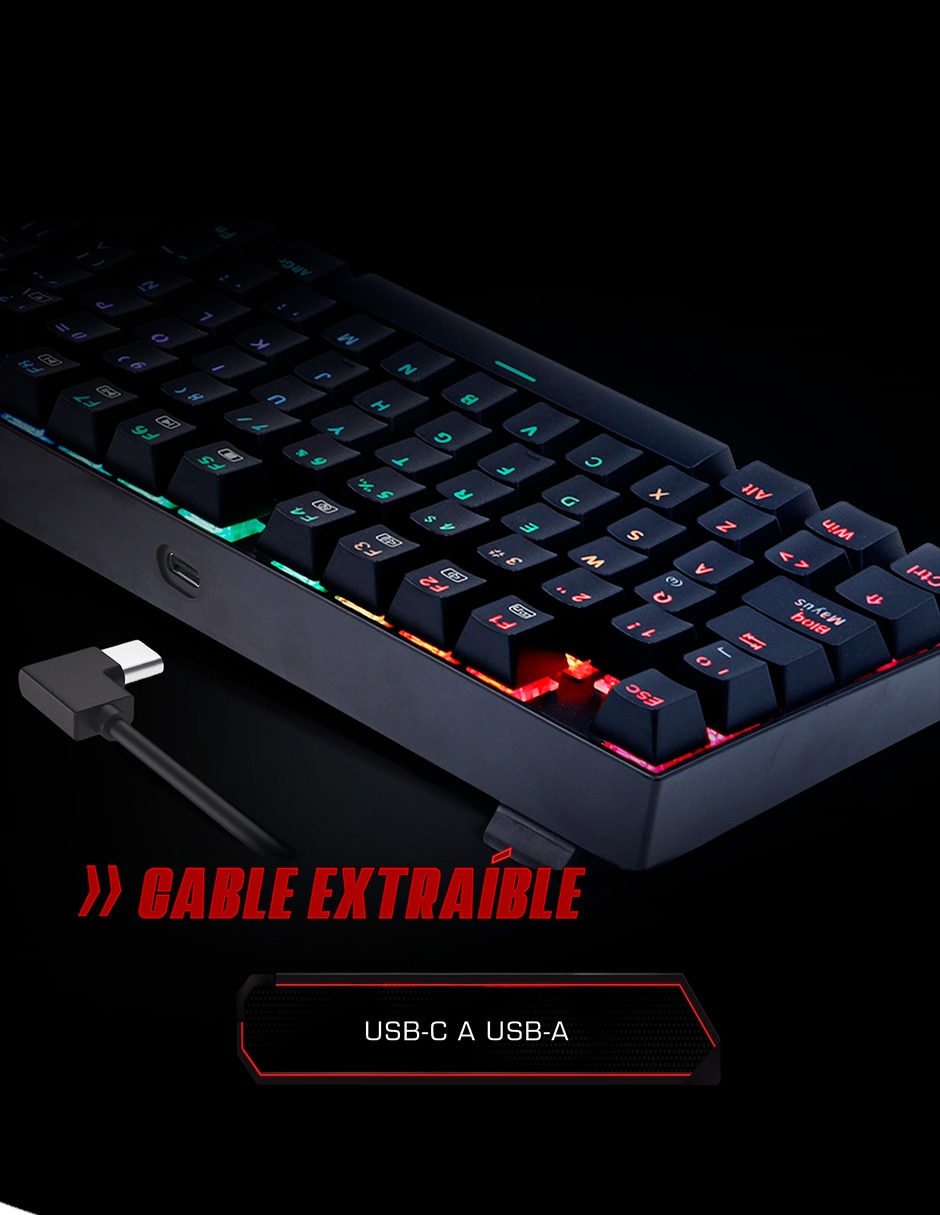 Teclado gamer USB-C QWERT español con interruptor lineal (Red Black) 5