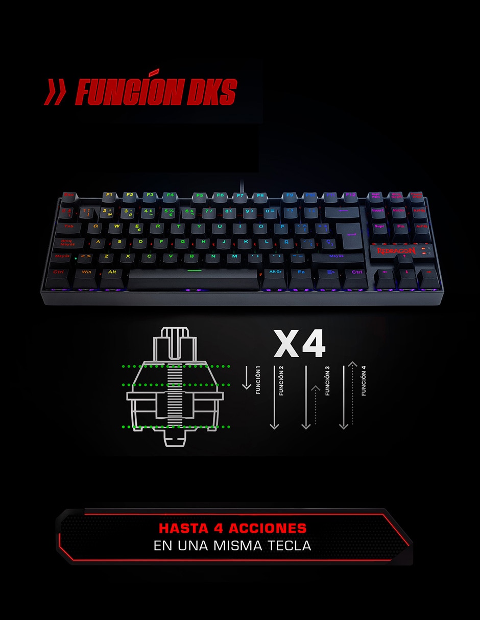 Teclado gamer USB-C QWERT español con interruptor lineal (Red Black) 2