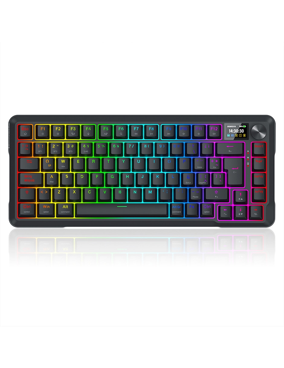 Teclado gamer alámbrica e inalámbrica QWERT español con interruptor Lineal (Red Black) K724 UCAL LCD Teclado gamer alámbrica e inalámbrica QWERT español con interruptor Lineal (Red Black) K724 UCAL LCD
