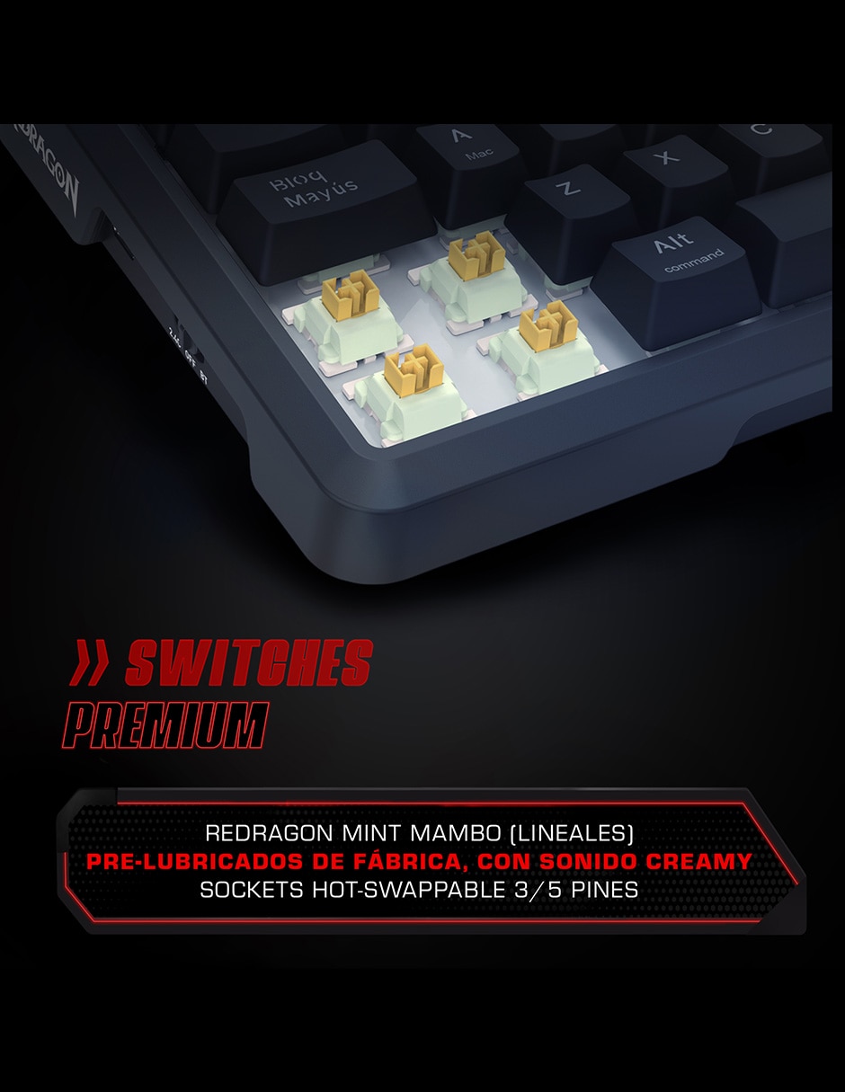 Teclado gamer alámbrica e inalámbrica QWERT español con interruptor Lineal (Red Black) K724 UCAL LCD 2