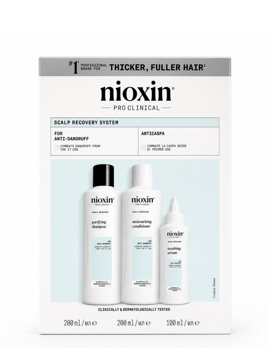Set capilar Nioxin Scalp Recovery anticaspa para cuero cabelludo seco con picor y descamación 200 ml para todo tipo de cabello 3 piezas