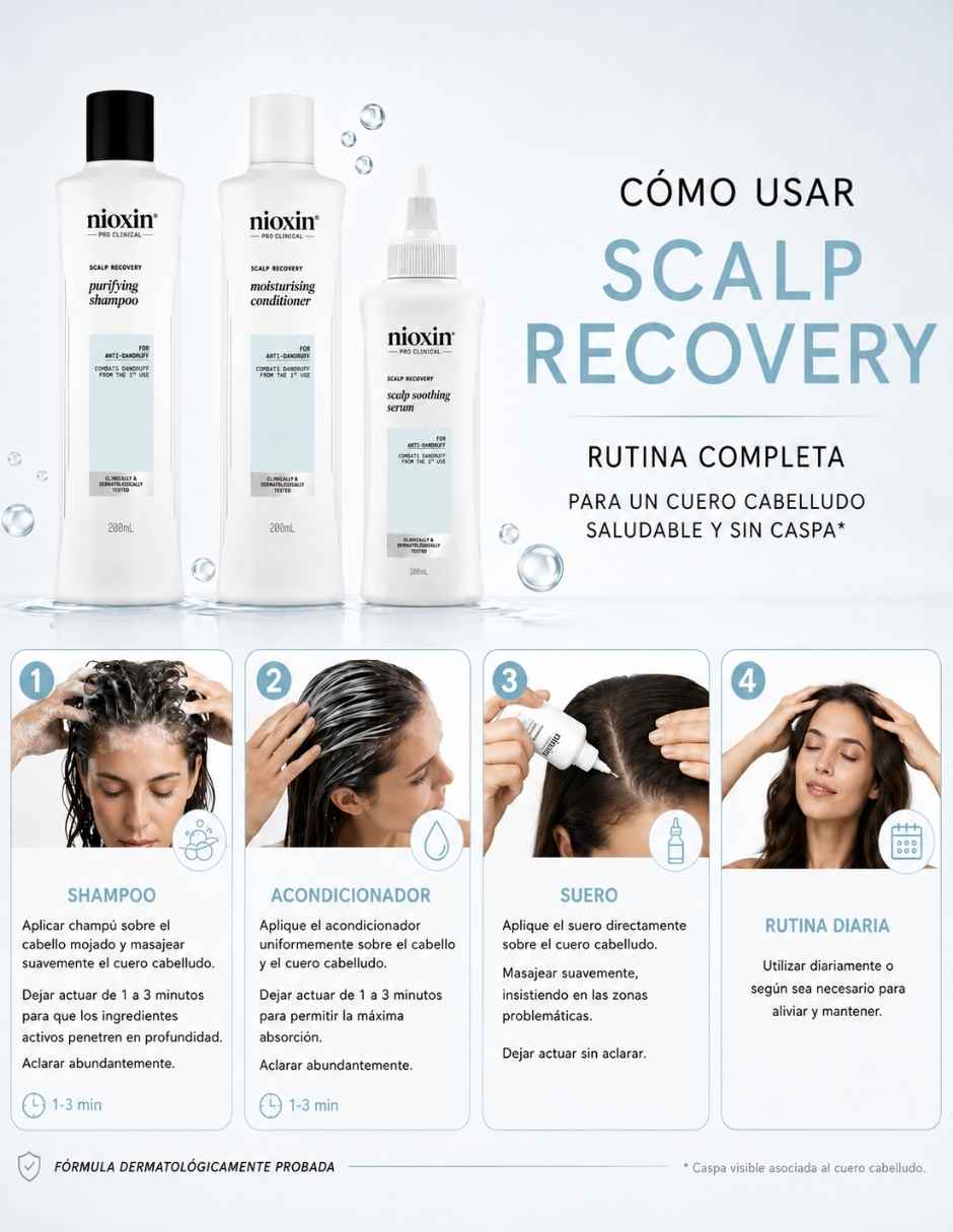 Set capilar Nioxin Scalp Recovery anticaspa para cuero cabelludo seco con picor y descamación 200 ml para todo tipo de cabello 3 piezas
