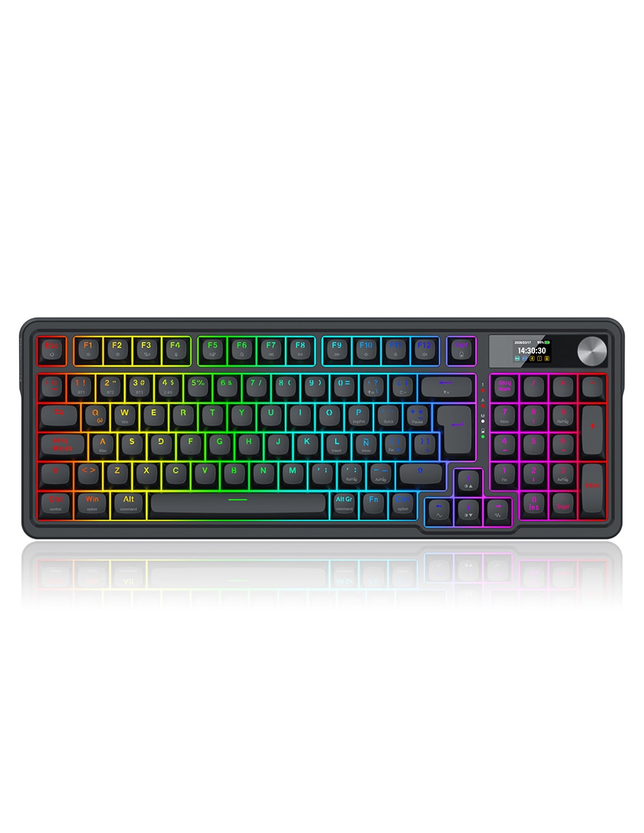 Teclado gamer alámbrica e inalámbrica QWERT español con interruptor Lineal (Red Black) K719 EISA LCD