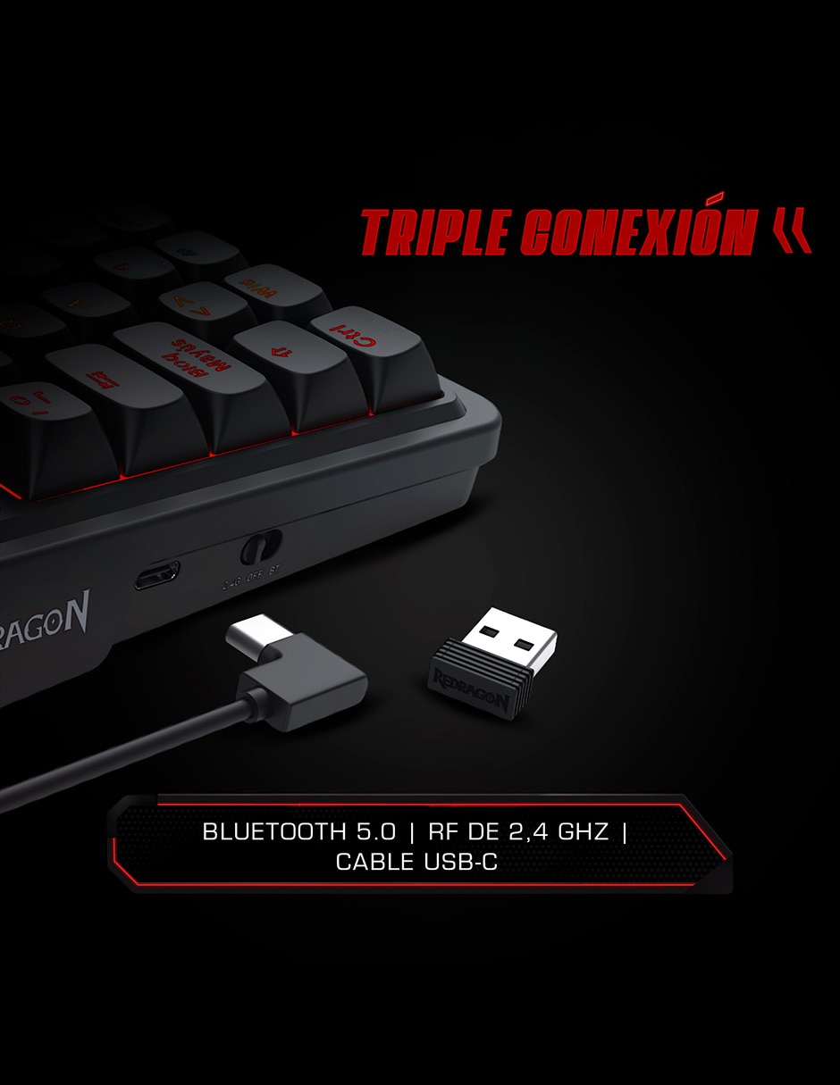 Teclado gamer alámbrica e inalámbrica QWERT español con interruptor Lineal (Red Black) K719 EISA LCD 5