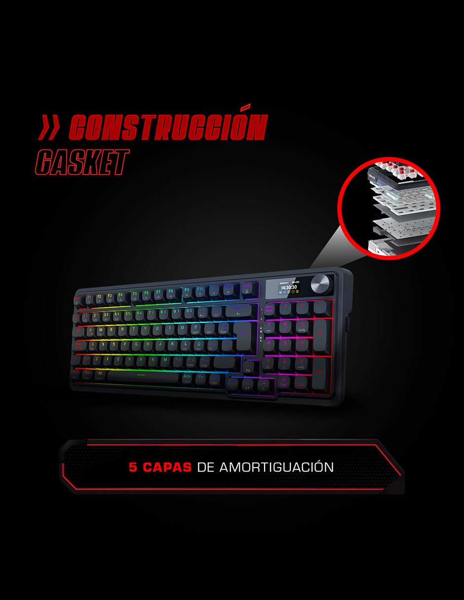 Teclado gamer alámbrica e inalámbrica QWERT español con interruptor Lineal (Red Black) K719 EISA LCD