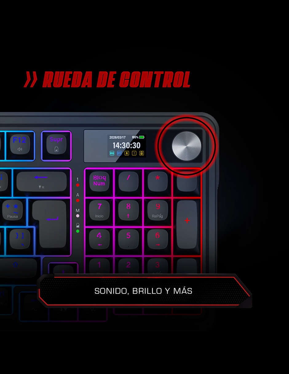 Teclado gamer alámbrica e inalámbrica QWERT español con interruptor Lineal (Red Black) K719 EISA LCD