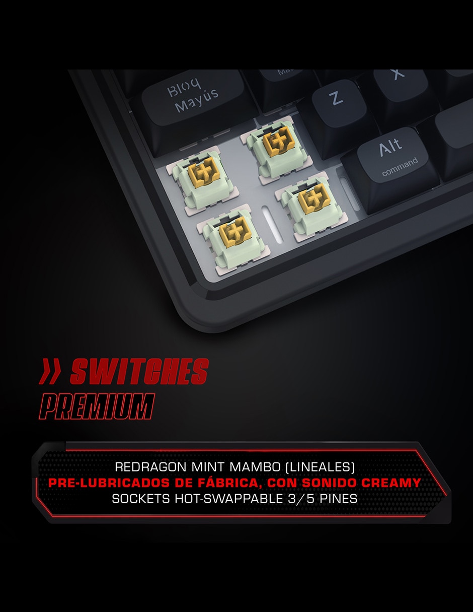 Teclado gamer alámbrica e inalámbrica QWERT español con interruptor Lineal (Red Black) K719 EISA LCD