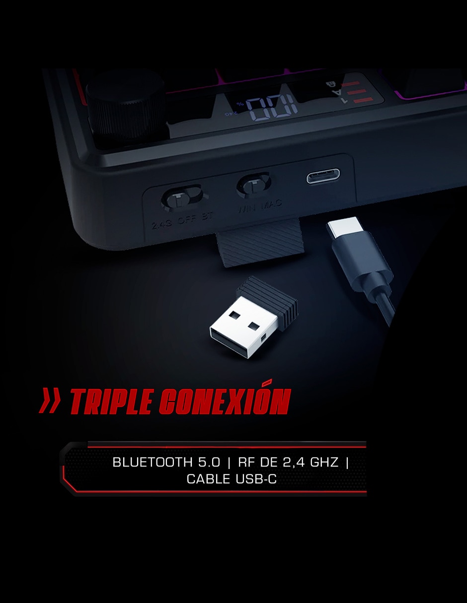 Teclado gamer alámbrico e inalámbrico QWERT español con interruptor membrana cúpula de goma K526 VOLCANO 4