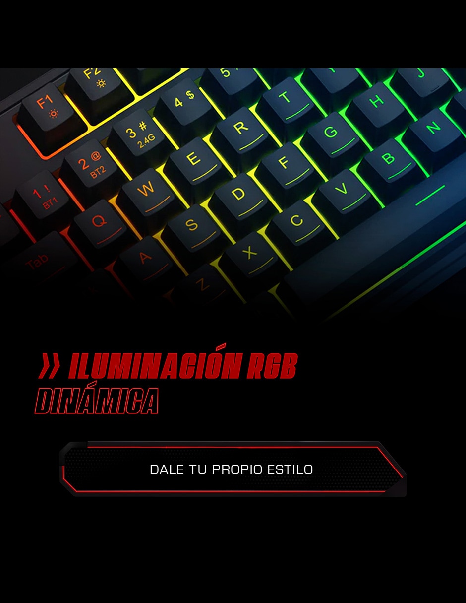 Teclado gamer alámbrico e inalámbrico QWERT español con interruptor membrana cúpula de goma K526 VOLCANO 6