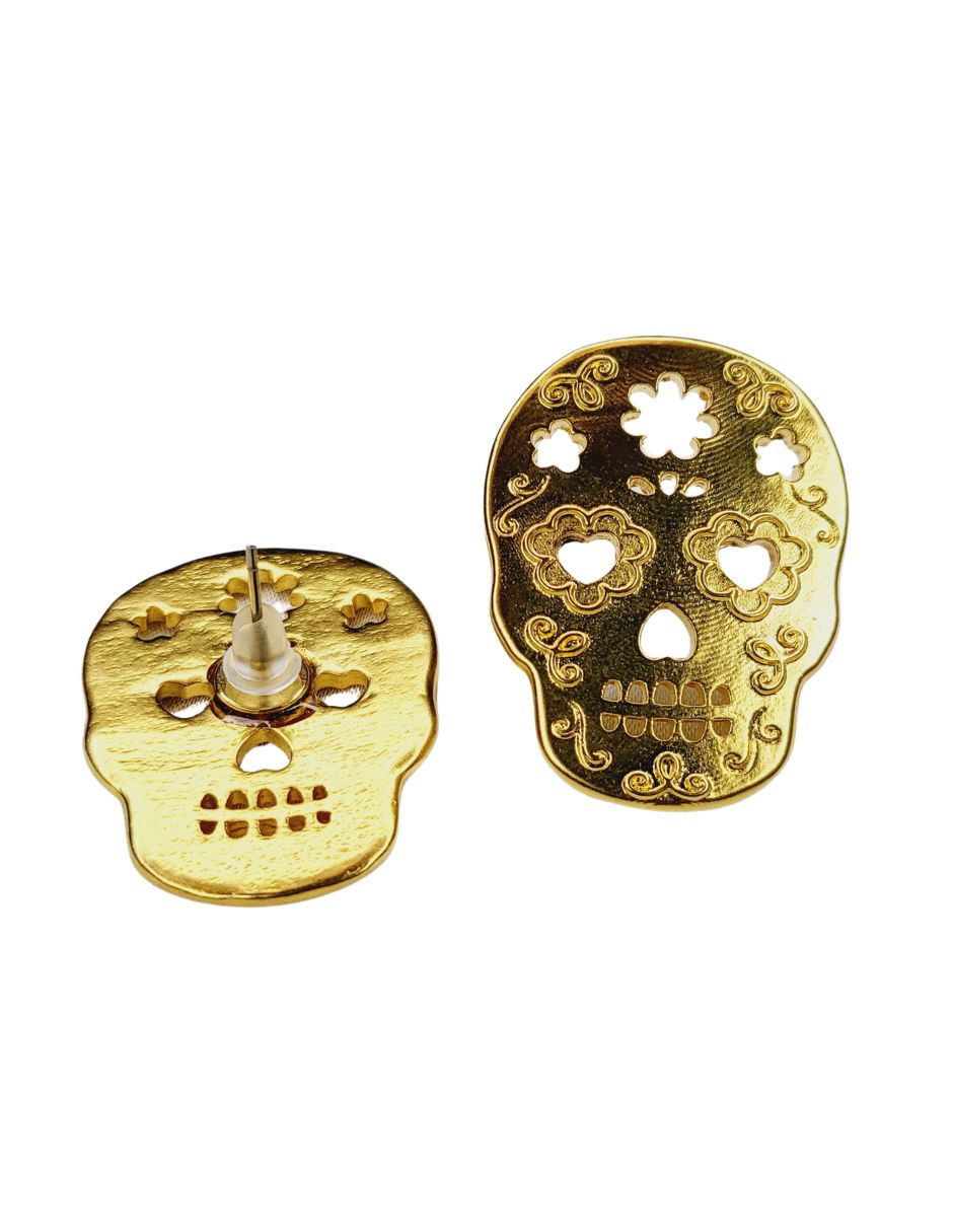 Aretes de calavera Día De Muertos 24 K con acabado chapa de oro