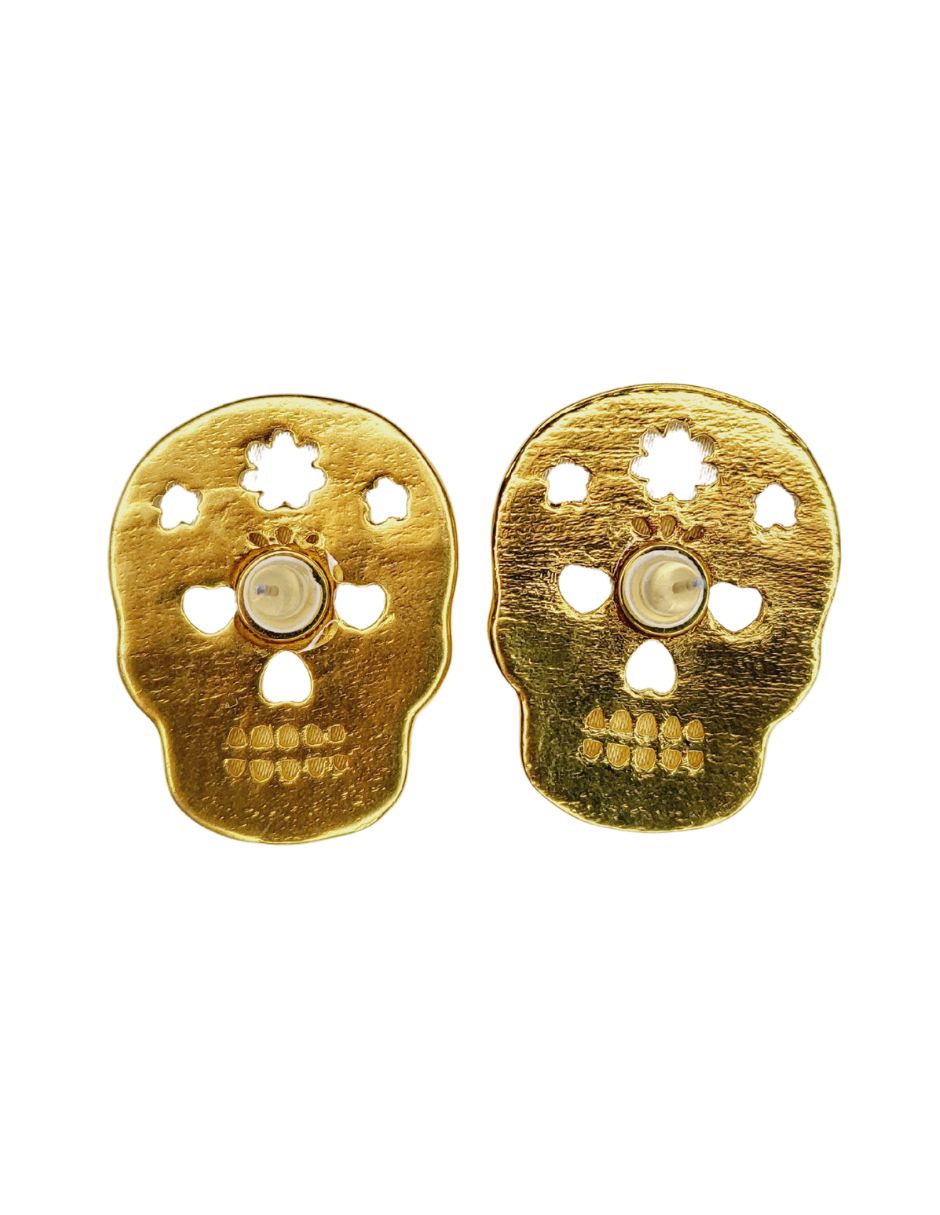 Aretes de calavera Día De Muertos 24 K con acabado chapa de oro