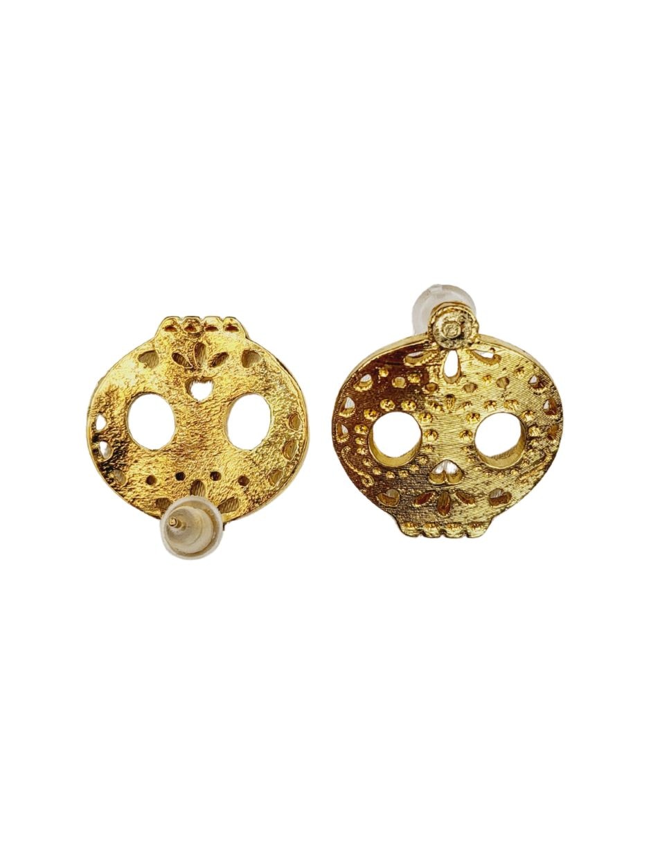 Aretes de calavera Día De Muertos 24 K con acabado chapa de oro