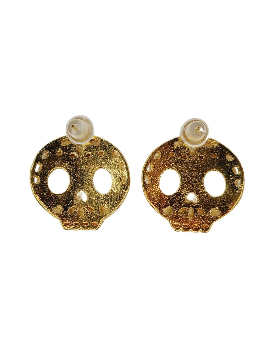 Aretes cortos día de muertos de estaño 24 k con acabado chapa de oro