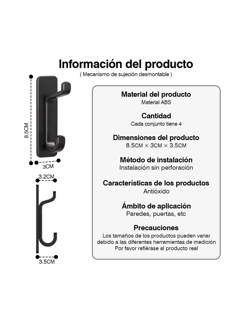 Perchero de pared de acero 4 ganchos 5
