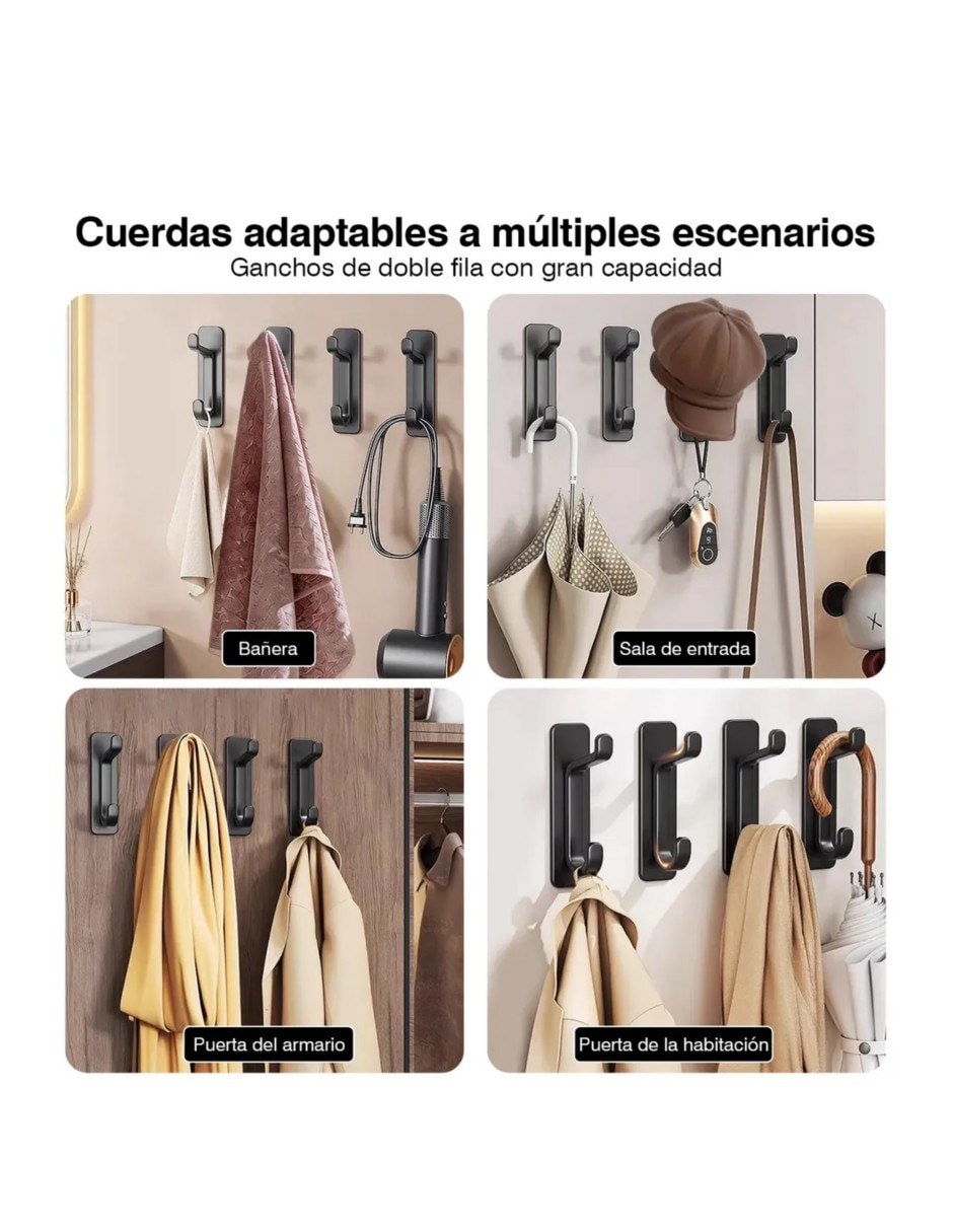 Perchero de pared de acero 4 ganchos