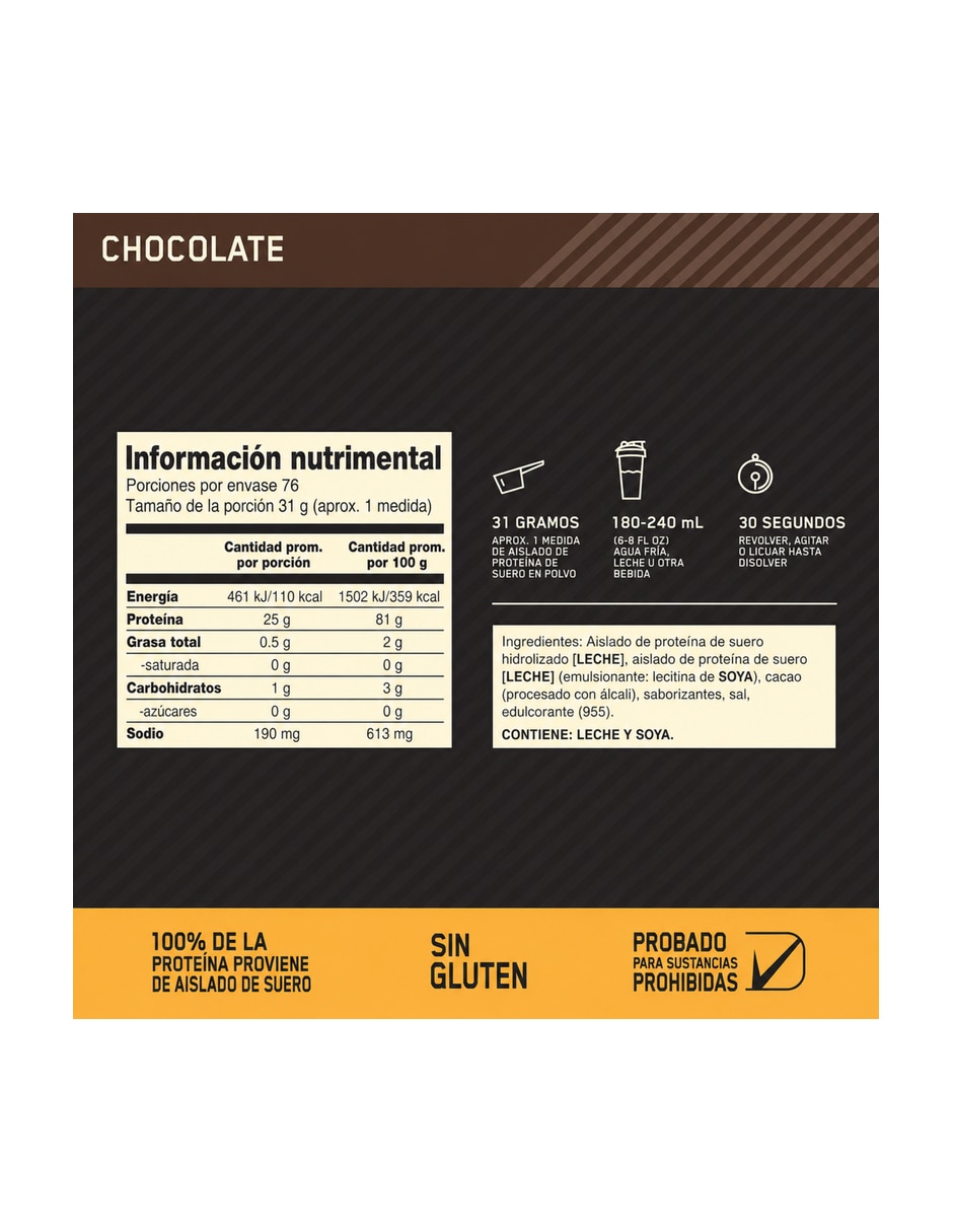 Gold Standard 100% Isolate Proteína Aislada de suero Optimum Nutrition con proteína sabor chocolate de 5 lb 5