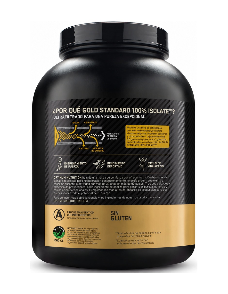 Gold Standard 100% Isolate Proteína Aislada de suero Optimum Nutrition con proteína sabor chocolate de 5 lb 4