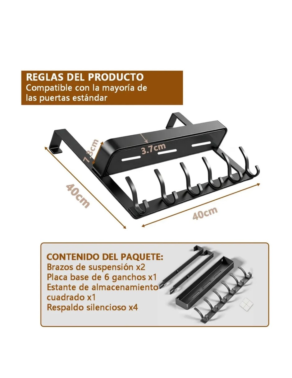 Perchero de pared de acero 10 ganchos 5