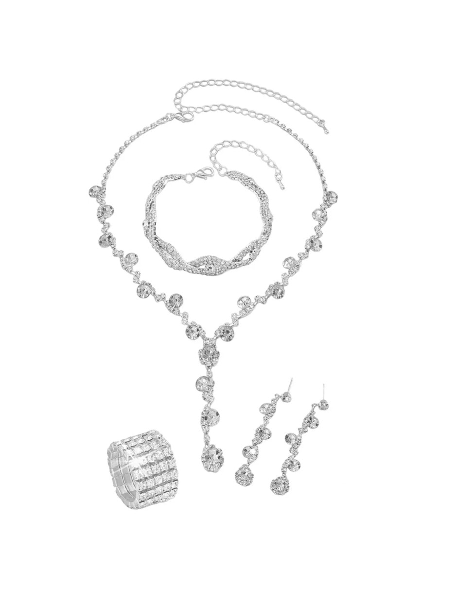 Aretes collar y pulsera friends de aluminio cristal