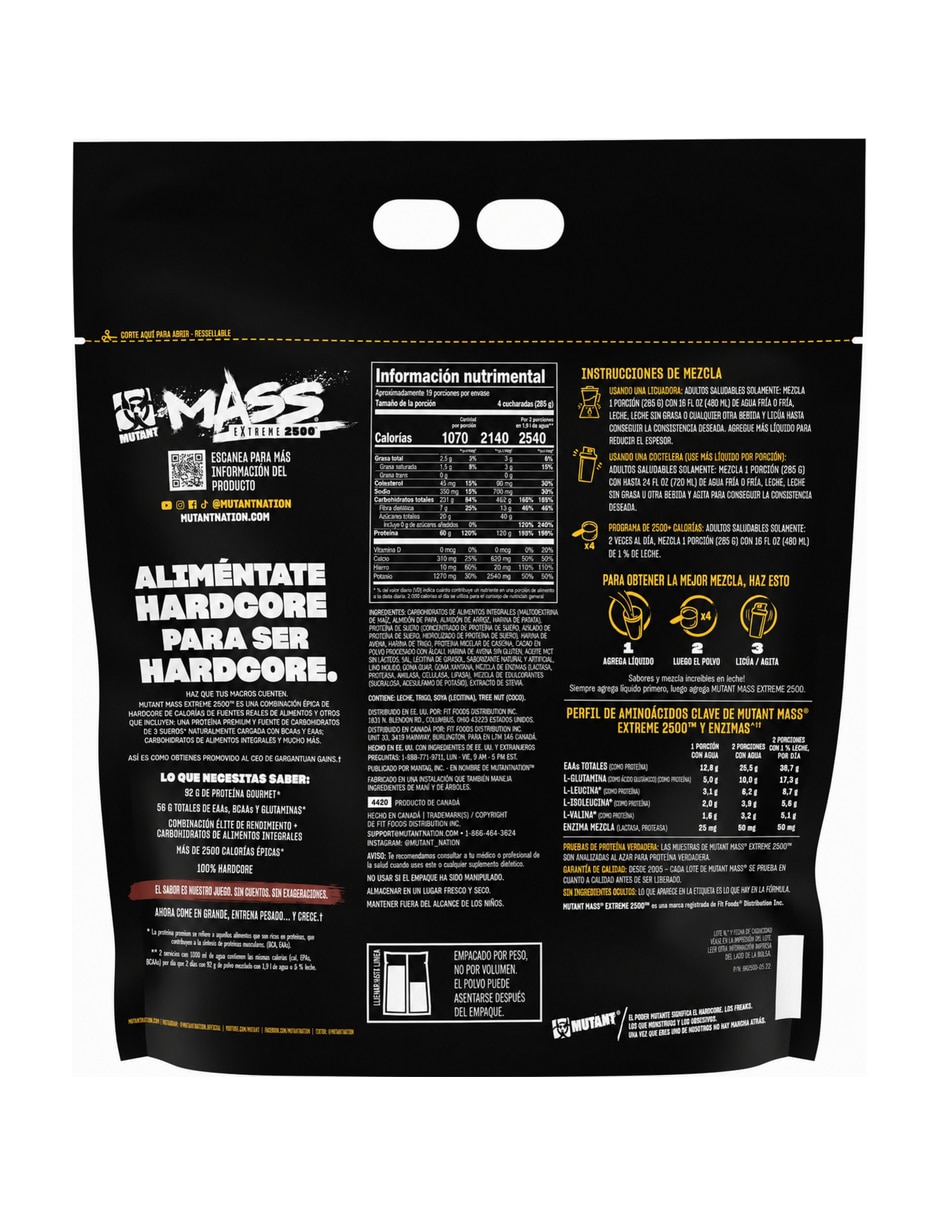 Mass Extreme 2500 12 lb Fórmula Hipercalórica – 19 Serv