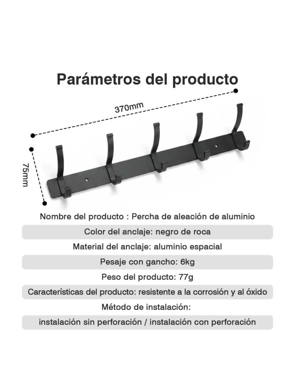 Perchero de pared de ABS 5 ganchos 5