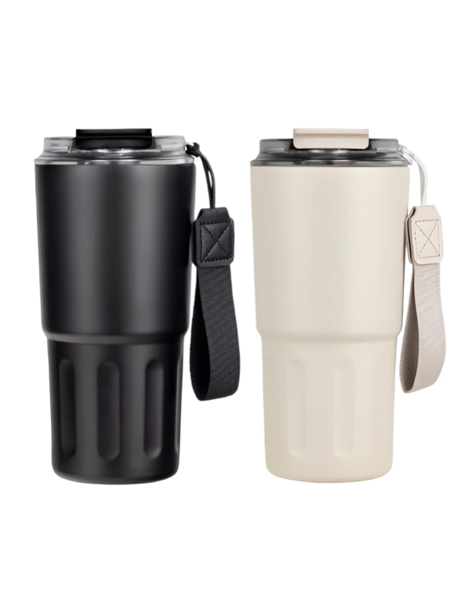 Set termo de acero inoxidable con tapa a presión 600 ml