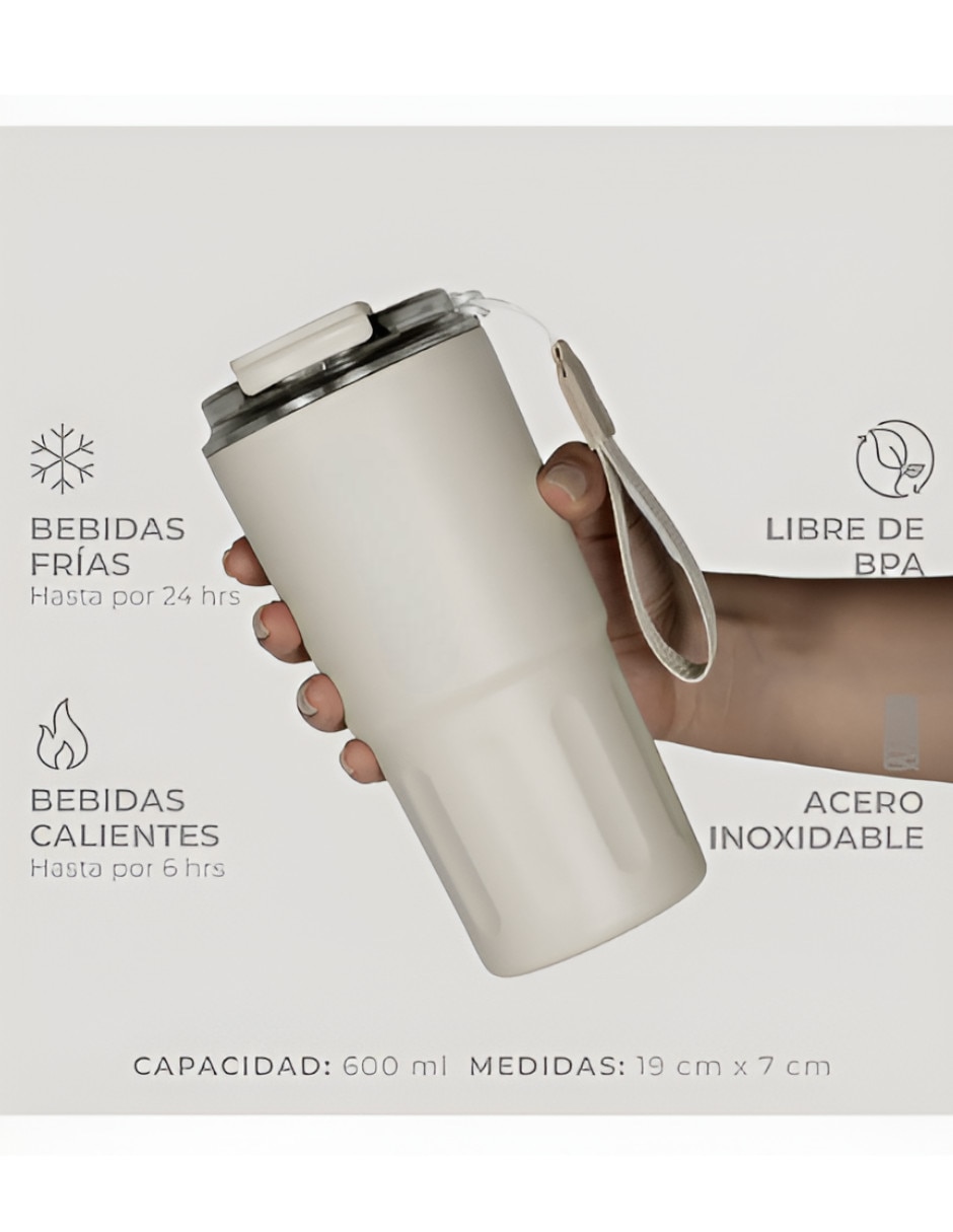 Set termo de acero inoxidable con tapa a presión 600 ml
