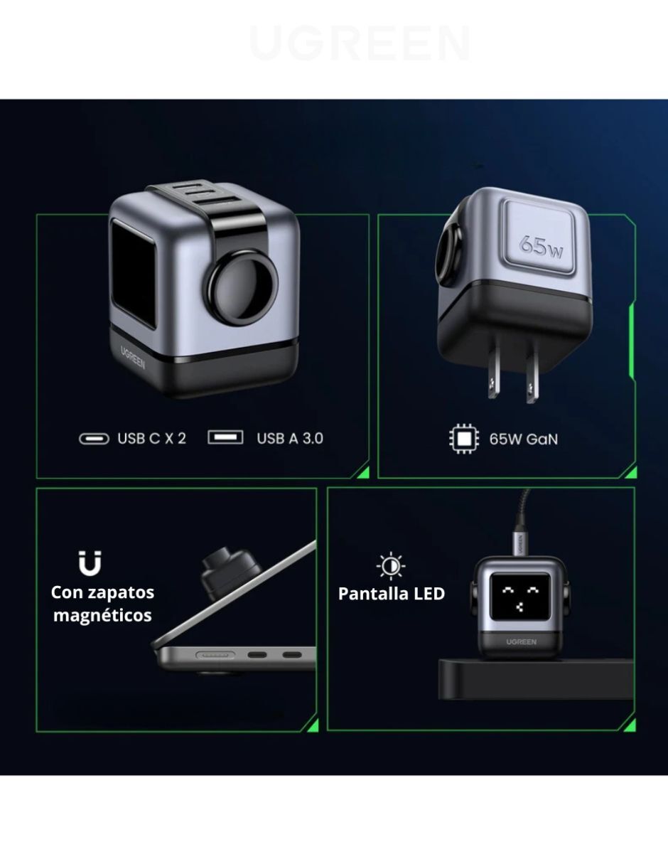 Cargador pared Robot y cable USB C a C 100W de 1m USB tipo A + USB tipo C 65 W 4