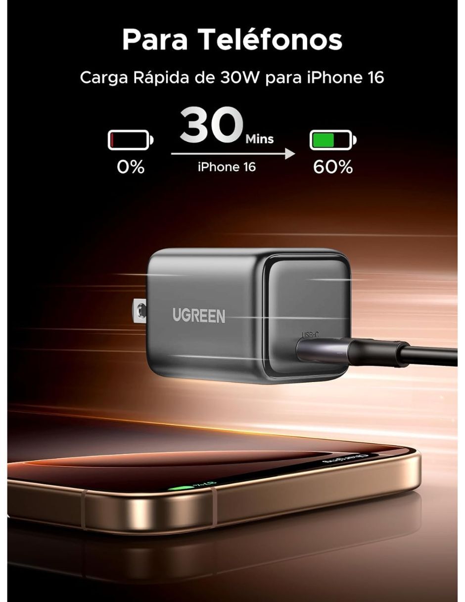 Cargador pared Gan con Cable Usb C 100W de 1m USB tipo C 20 W 4
