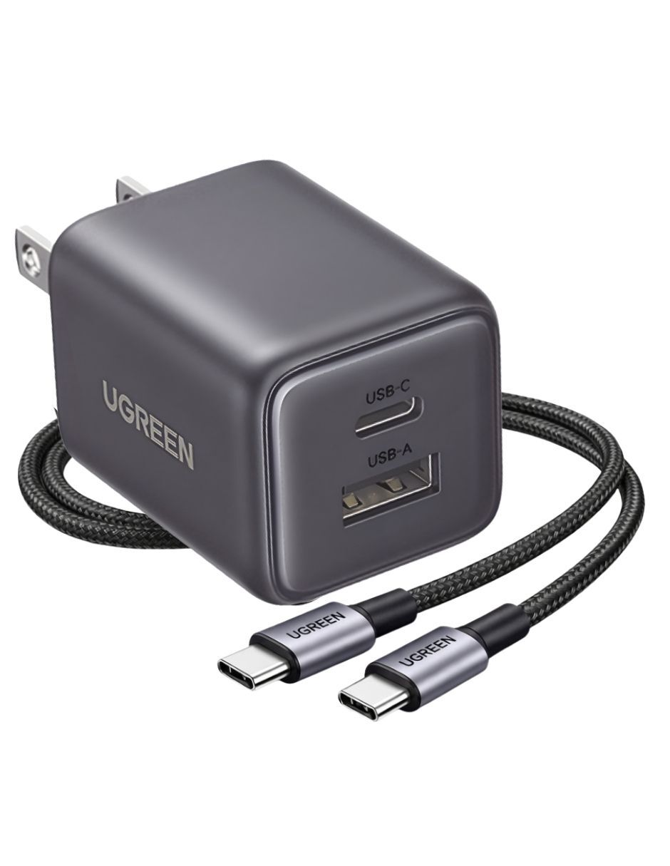 Cargador pared Ugreen 2 en 1 GaN y Cable USB C 100W de 1m USB tipo A + USB tipo C 20 W Cargador pared Ugreen 2 en 1 GaN y Cable USB C 100W de 1m USB tipo A + USB tipo C 20 W