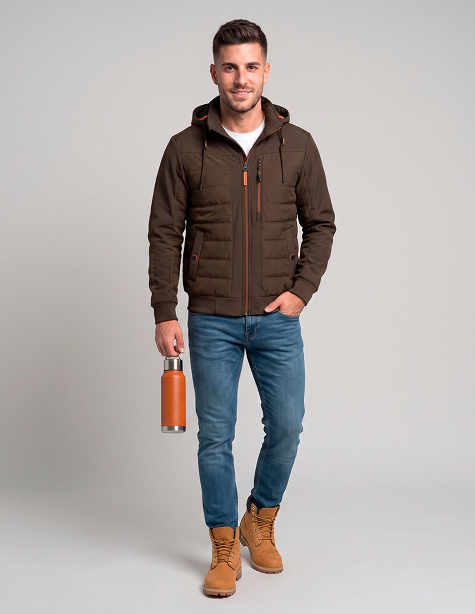 Chamarra casual con capucha y bolsa para hombre 5