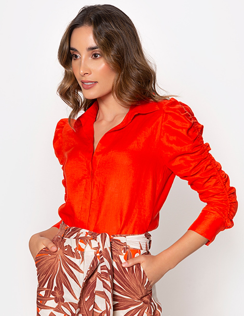 Blusa camisera encanto mediterráneo manga larga para mujer