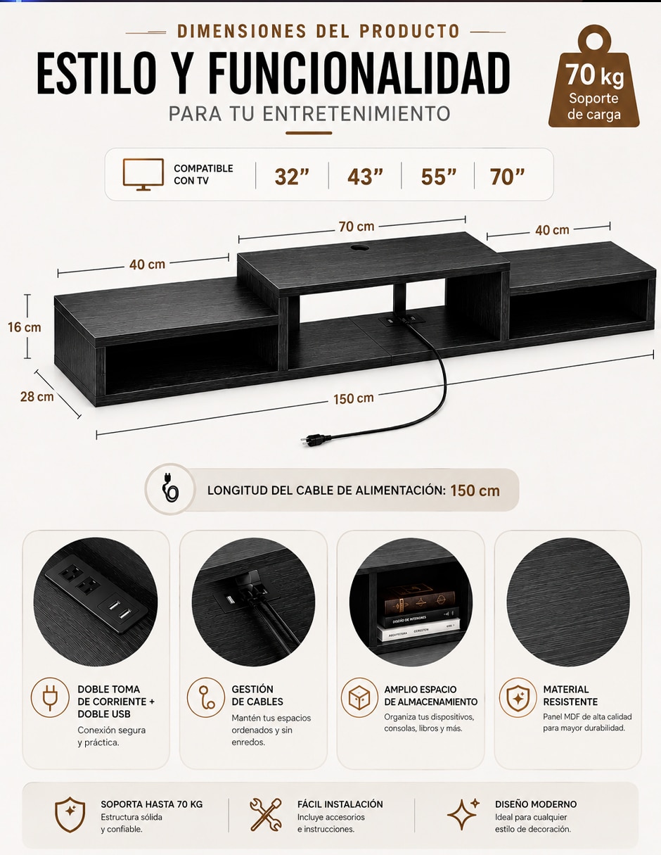 Mueble flotante para tv armable de mdf 5