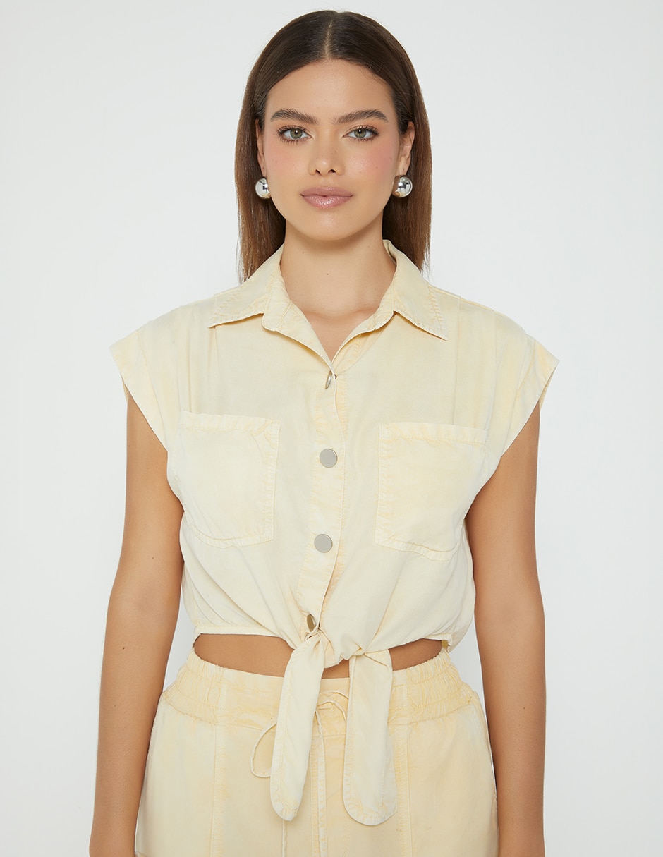 Blusa camisera sunset denim sin manga para mujer Blusa camisera sunset denim sin manga para mujer